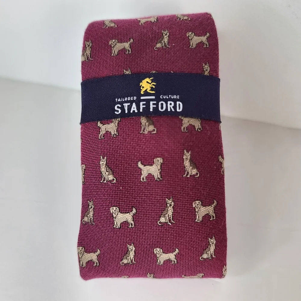 Stafford Red with Dogs Mens Neck Tie. New With Tags.